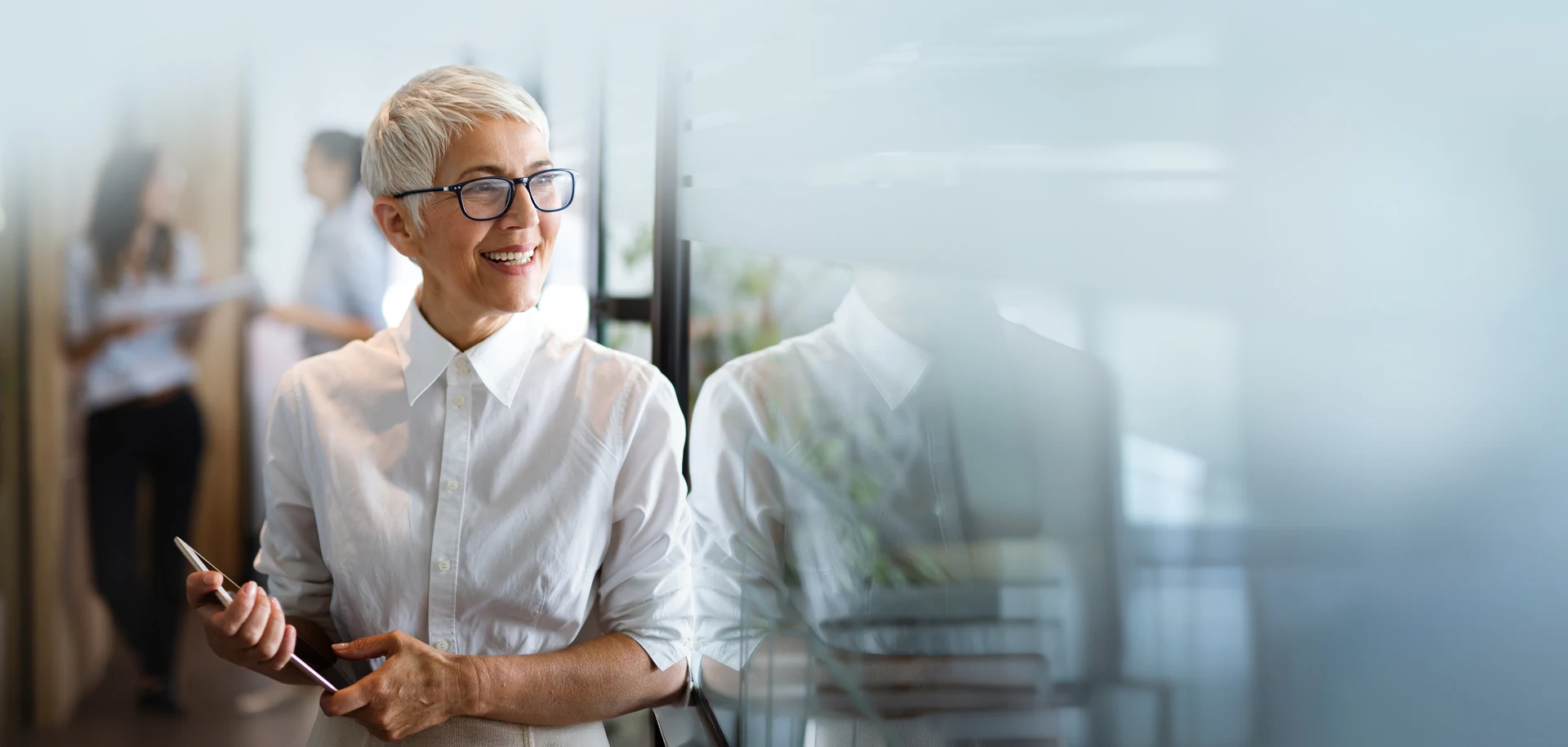 Smiling client in a bright office